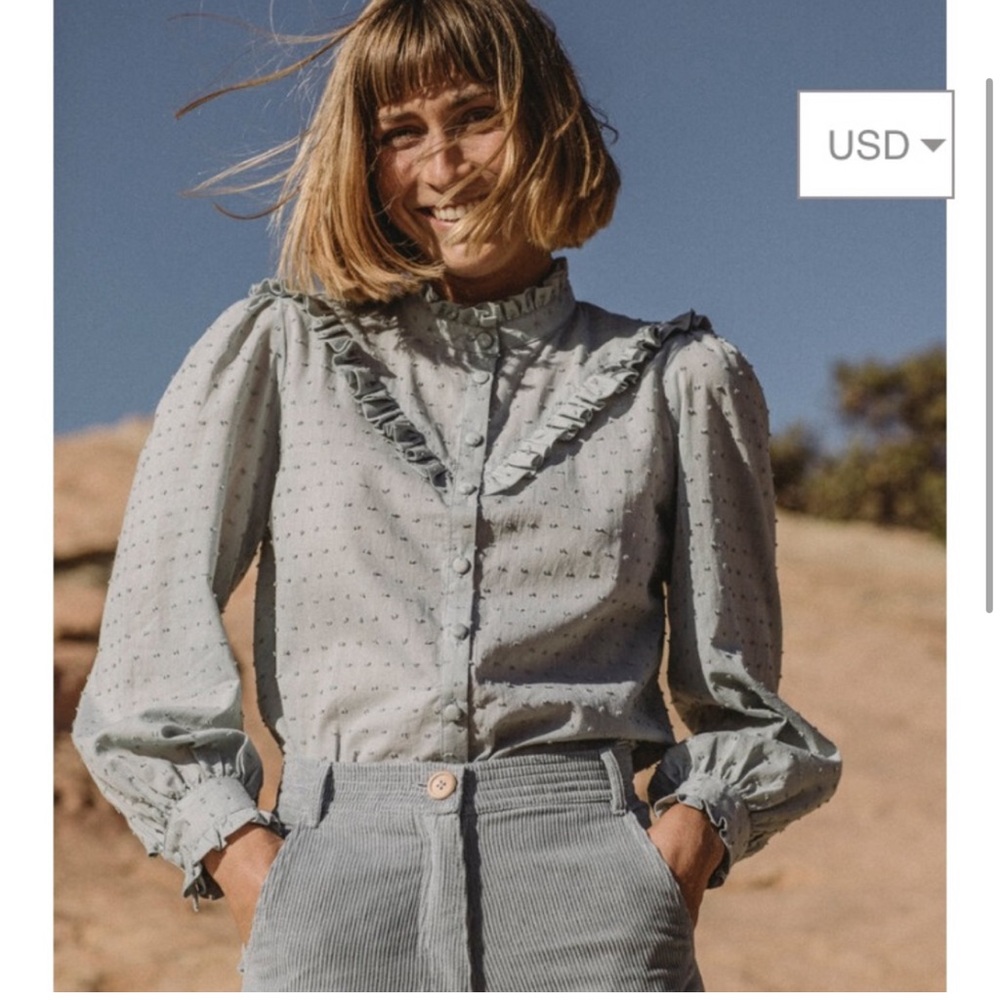 Kara Thoms Maggie Blouse 100% cotton Swiss Dot XS NWT